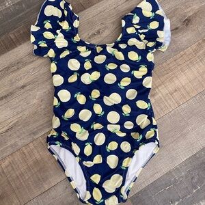 Navy Lemon Print Girls Leotard 6/7